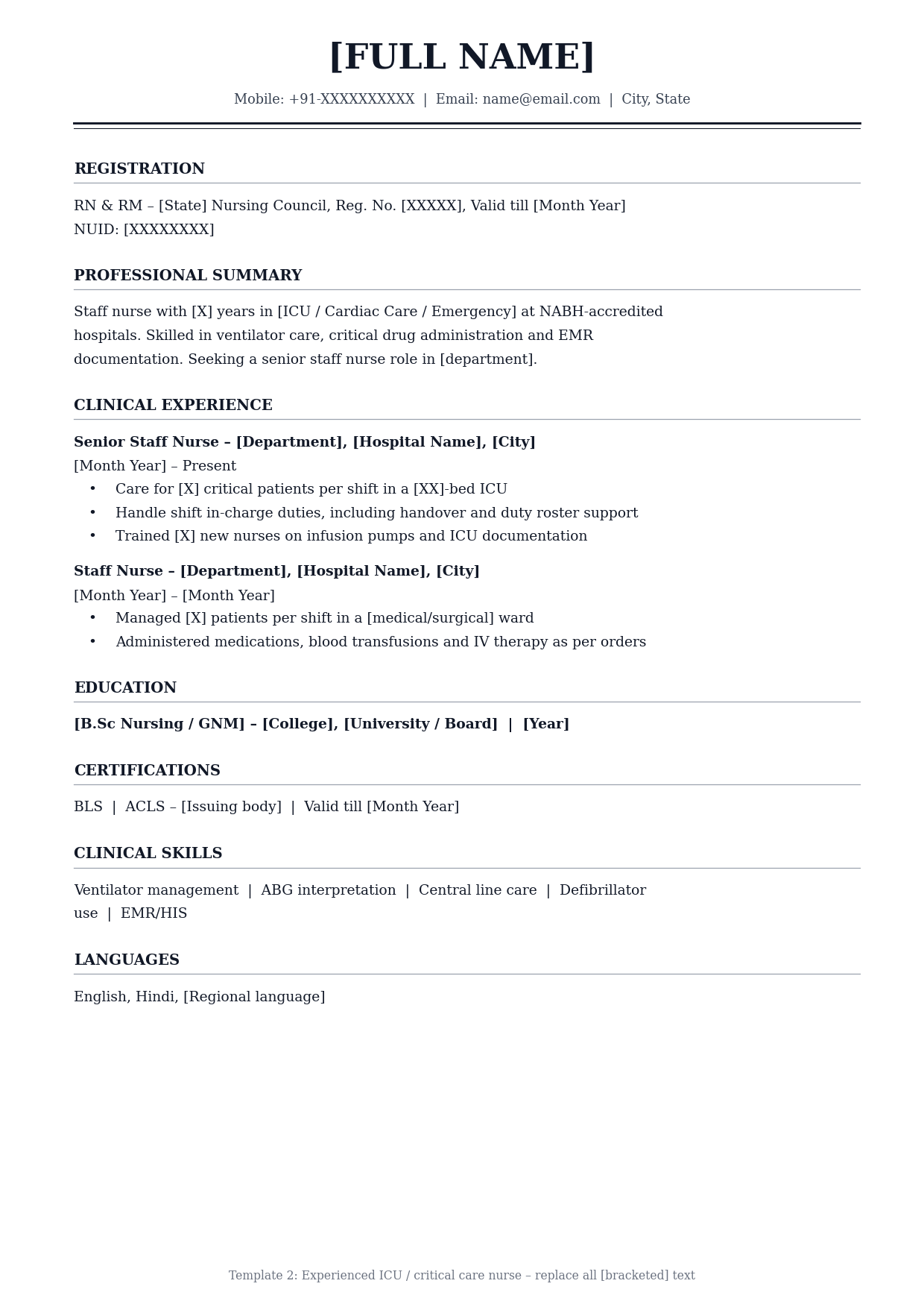 icu nurse resume
