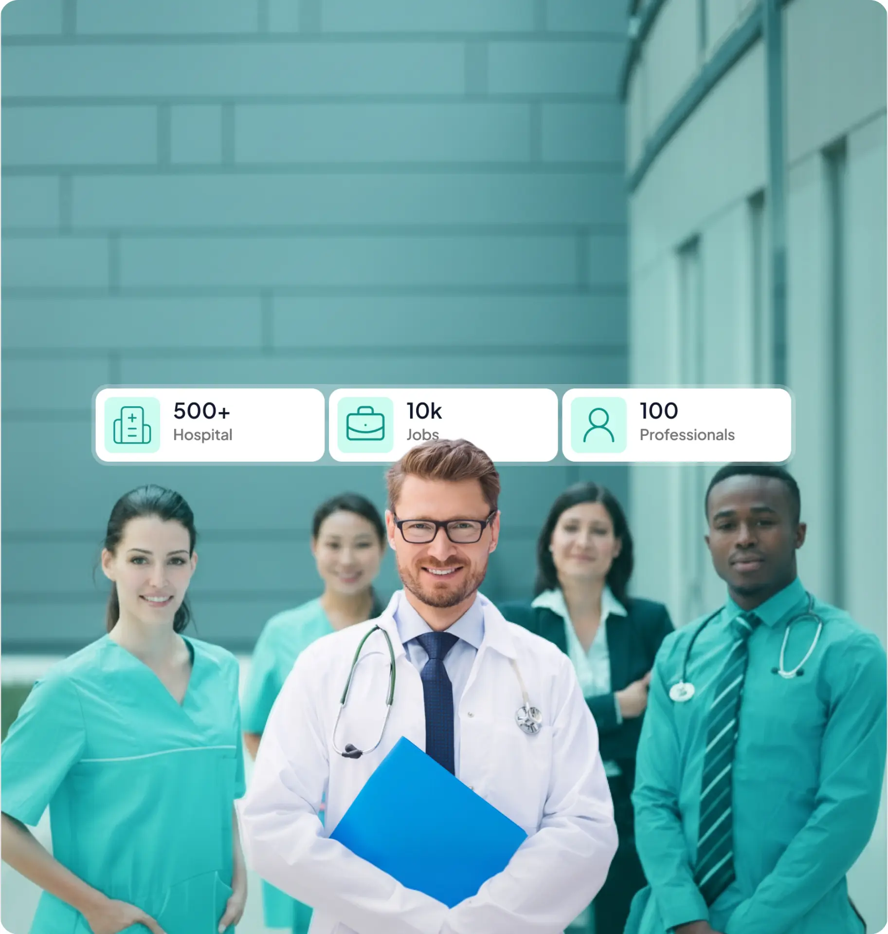 Illustration of doctors and nurses connecting with hospital hiring teams on the Staffton platform